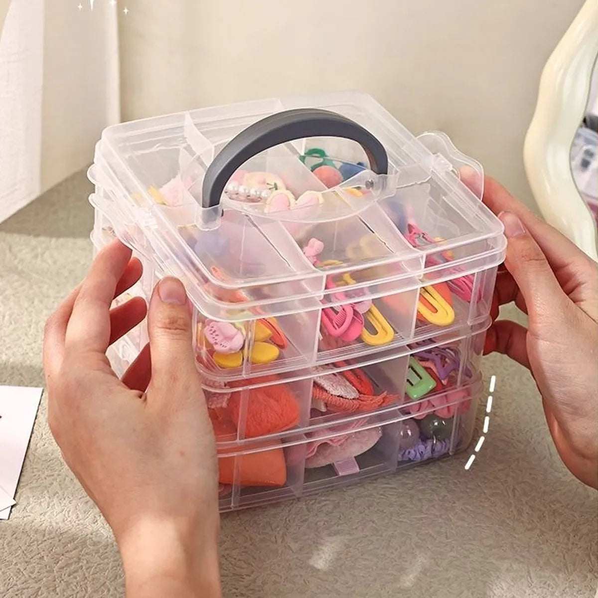 Stackable covered storage containers, jewelry, accessories, toys, sewing supplies, tape storage boxes, snap on tray containers