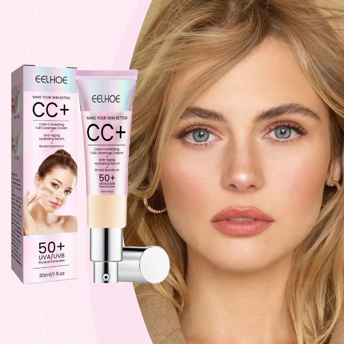 EELHOE CC Cream Foundation Spf 50 Full Coverage Blemish Cover Matte Finish Brightening Face Concealer Color Correcting Cream