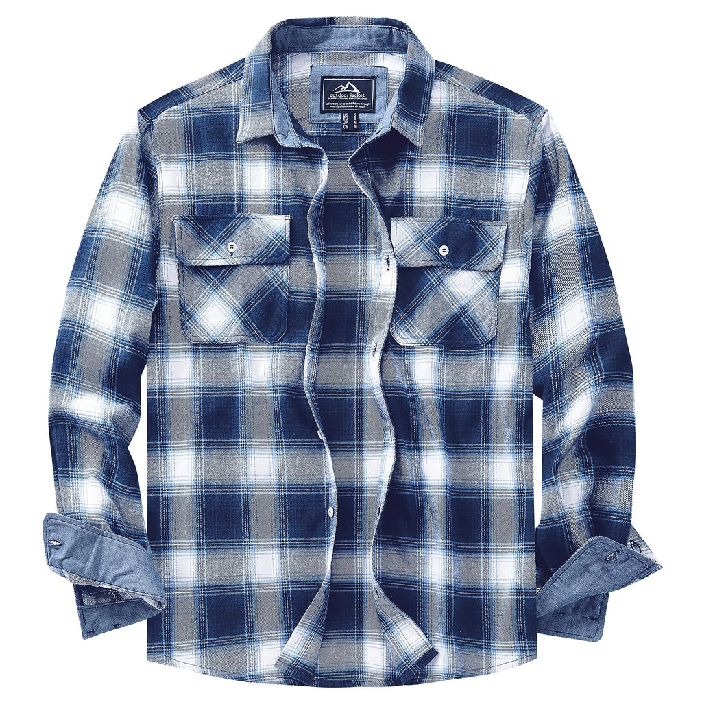 MAGCOMSEN Autumn Windproof Men's Flannel Shirt Warm Long Sleeve Casual Plaid Shirts with Two Chest Pockets
