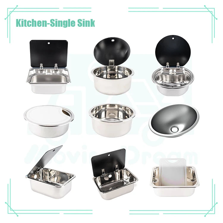 JDA RV Sink with Dual-Burner Gas Stove Combo Built-in Camper Van, Caravan & Motorhome Kitchen Unit 304 Stainless Steel CE