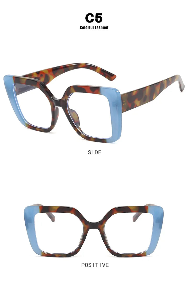 European-style square large-frame glasses with fashionable multiple colors, suitable for ladies, anti-blue light glasses