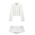 European and American style 2026 summer new women's clothing design sense close fitting denim jacket low waist shorts set