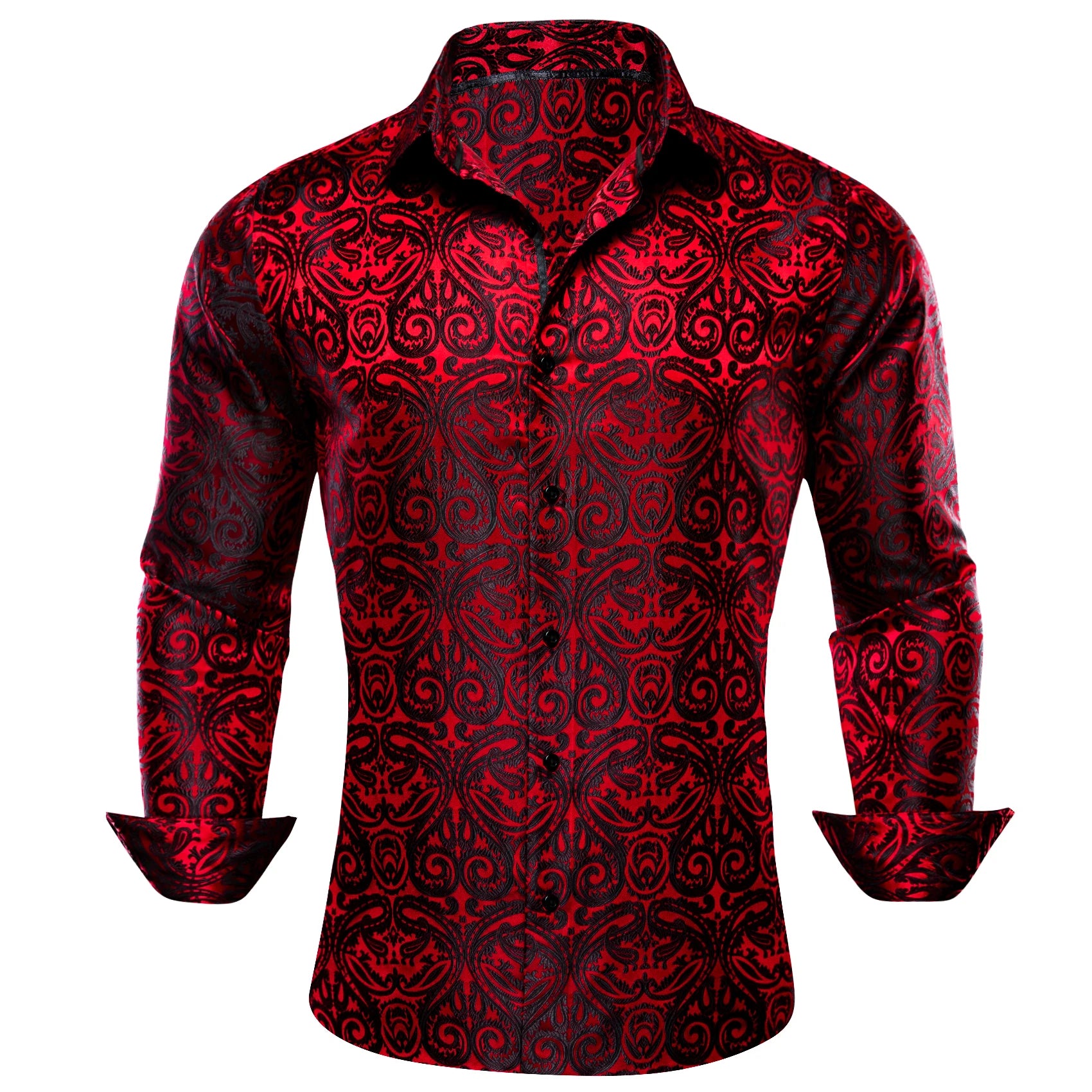 Barry.Wang Luxury Silk Mens Shirts Jacquard Floral Long Sleeve Formal Casual Breathable Male Blouses Wedding Business Prom Gift