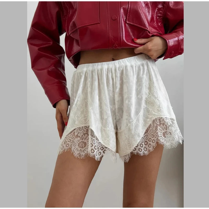 Fashion Mint Green Velvet Shorts Women Pink Lace Insert Elastic Waist Short Pants 2026 Summer New Lady Soft Cozy Lounge Bottoms
