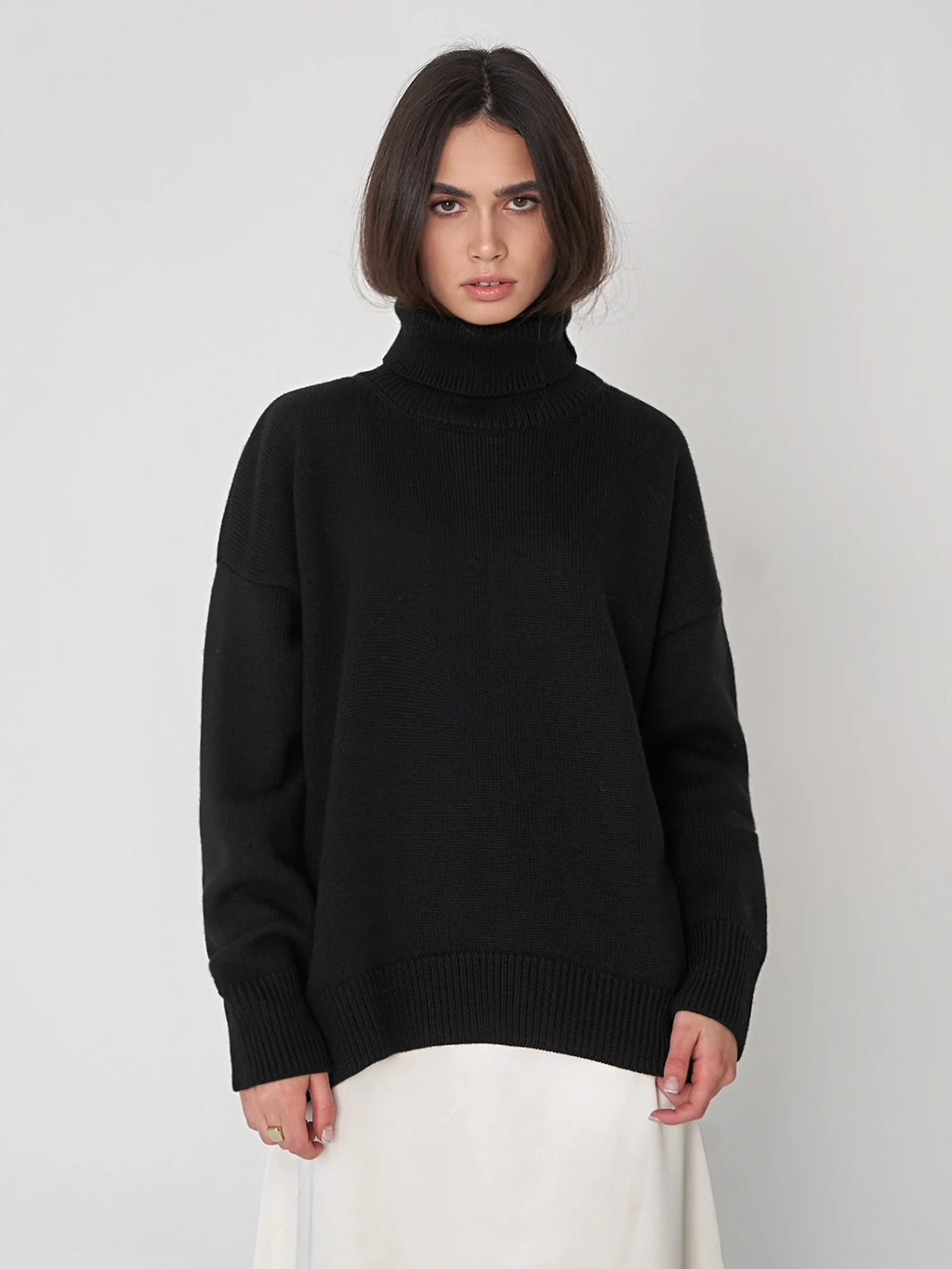 Bornladies Women Turtleneck Sweater CHIC Autumn Winter Thick Warm Pullover Top Oversized Casual Loose Knitted Jumper Female Pull