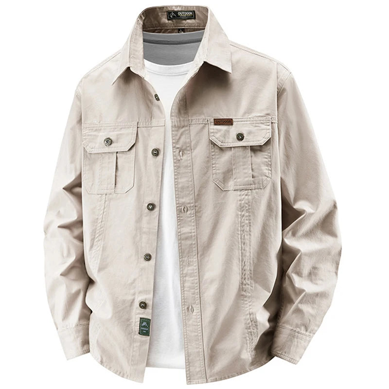Business Military Shirts Men Tactics Long Sleeve Spring Autumn 100% Cotton Vintage Multi-pocket Cargo Shirts Menswear Clothing