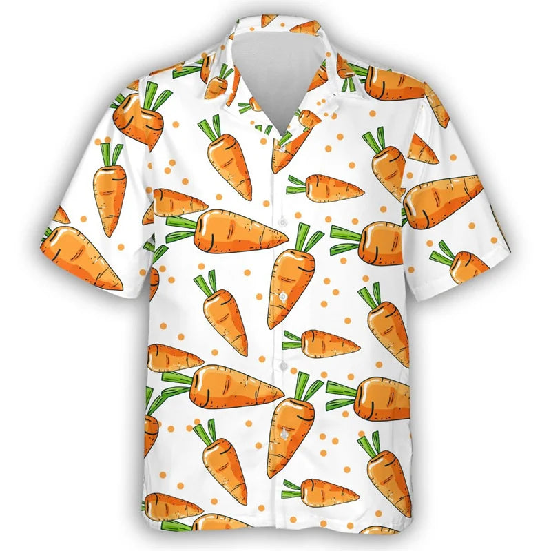 Pepper Tomato Carrot Graphic Hawaiian Shirt For Men Green vegetables 3D Printed Aloha Shirts Leisure Blouses Street Lapel Tops