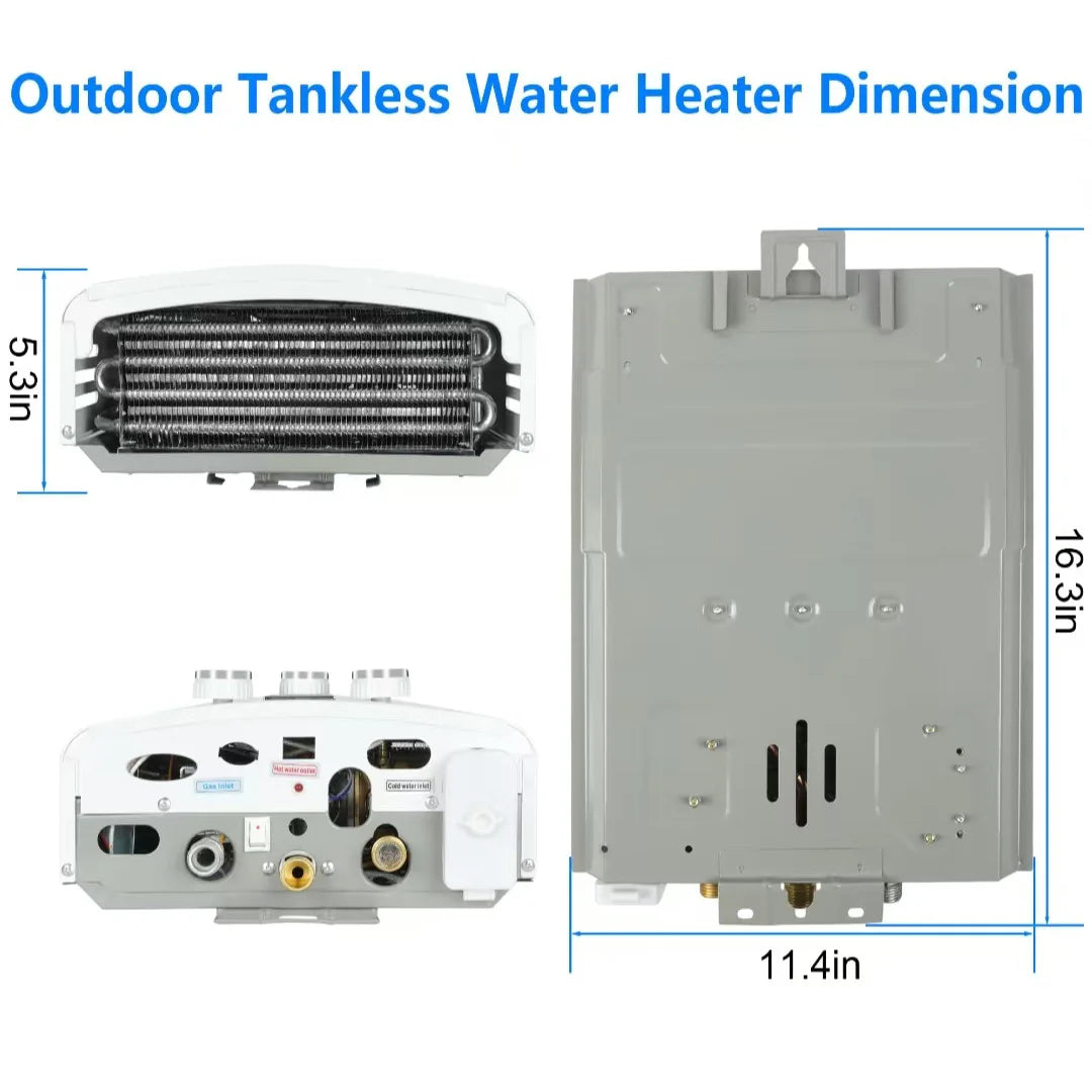 LPG Propane Water Heater 6L Instant Gas Water Heater Overheat & Dry-Burn Protection with Digital Display for Camping RVs Cabin