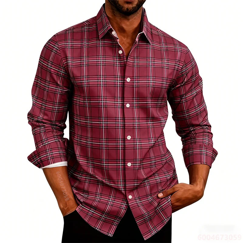 2026 New Men's Shirt Classic Plaid Long Sleeved Shirt Plaid Long Sleeved Formal Shirt Breathable and Comfortable XS-6XL Size