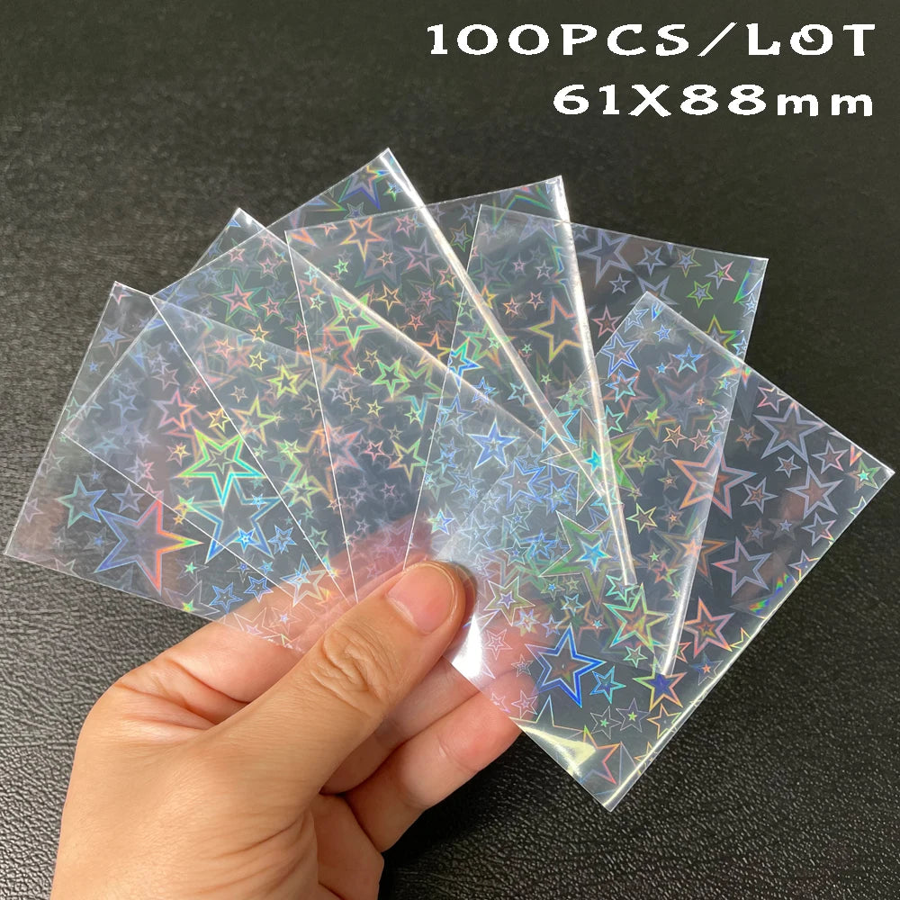 100pcs Board Game Card Sleeves Sweet Heart Foil Transparent Laser Clear YGO PKM Photo Kpop Protector Trading Cards Shield Cover