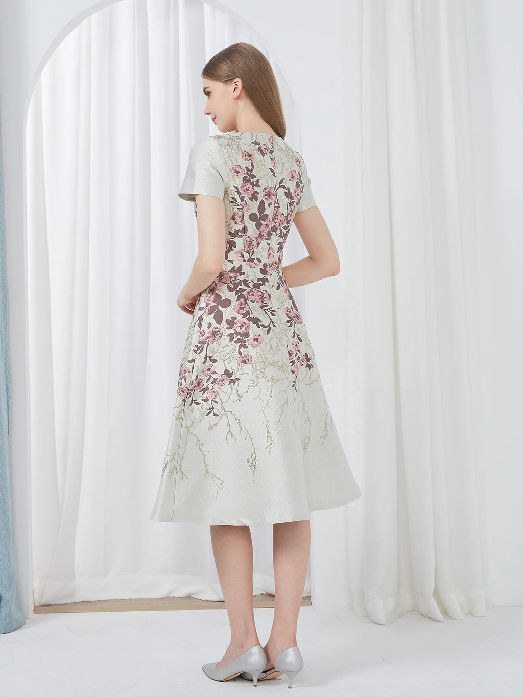DEVCHATA Elegant Flower Jacquard Dress New Luxury Summer Boho Floral Fashion Party Clothing Mid-Calf Ball Gown Casual Vestidos