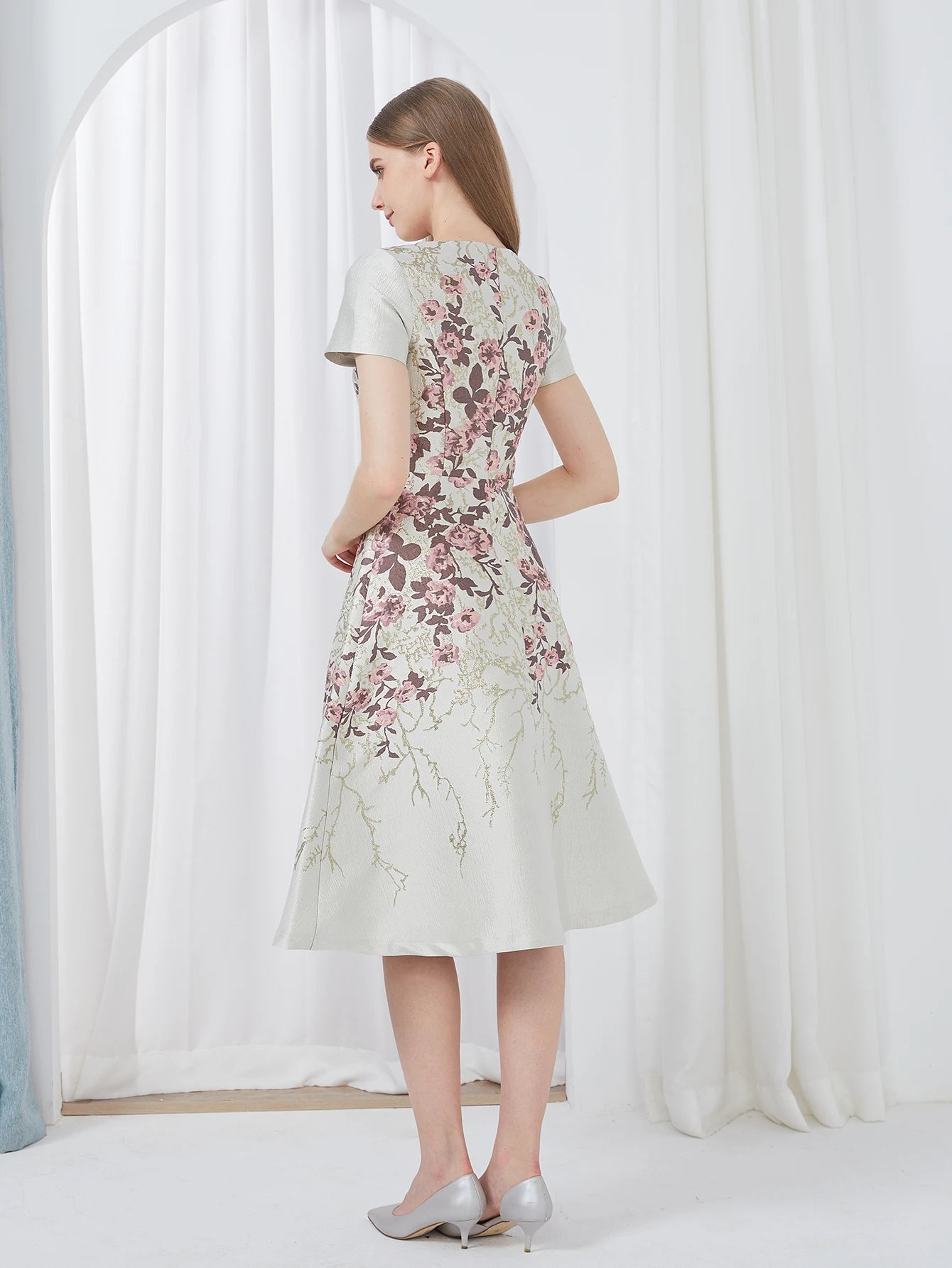 DEVCHATA Elegant Flower Jacquard Dress New Luxury Summer Boho Floral Fashion Party Clothing Mid-Calf Ball Gown Casual Vestidos