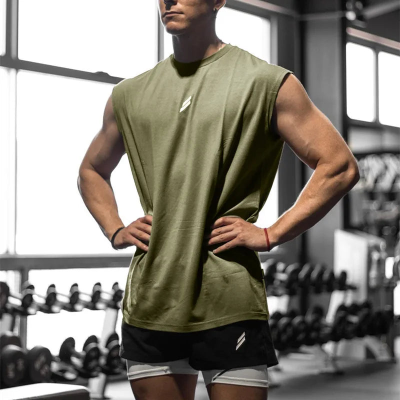 Summer Fitness Sports Tank Top Men's Breathable Loose Fit Training Sleeveless T-shirt Quick Drying vest male Fitness Clothing