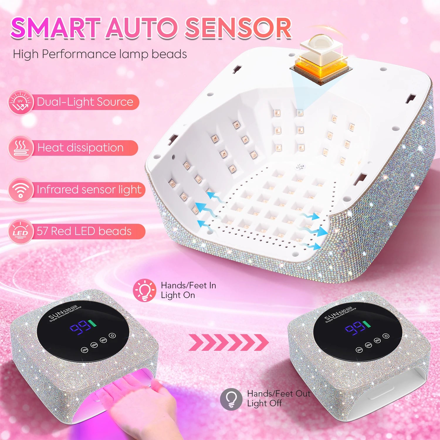 180W UV LED Nail Lamp 57LED Rechargeable Nail Dryer For Curing Polish Gel Wireless Manicure Machine With Smart Sensor Salon Tool