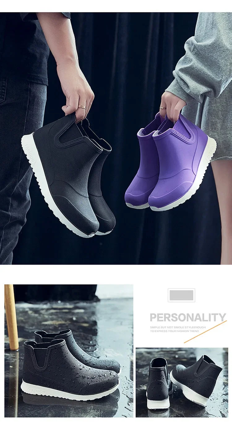 Rain Shoes for Lovers Rubber Shoe Platform Ankle Boots Autumn Winter Slip on Booties Boots for Men Waterproof Work Botas Hombres