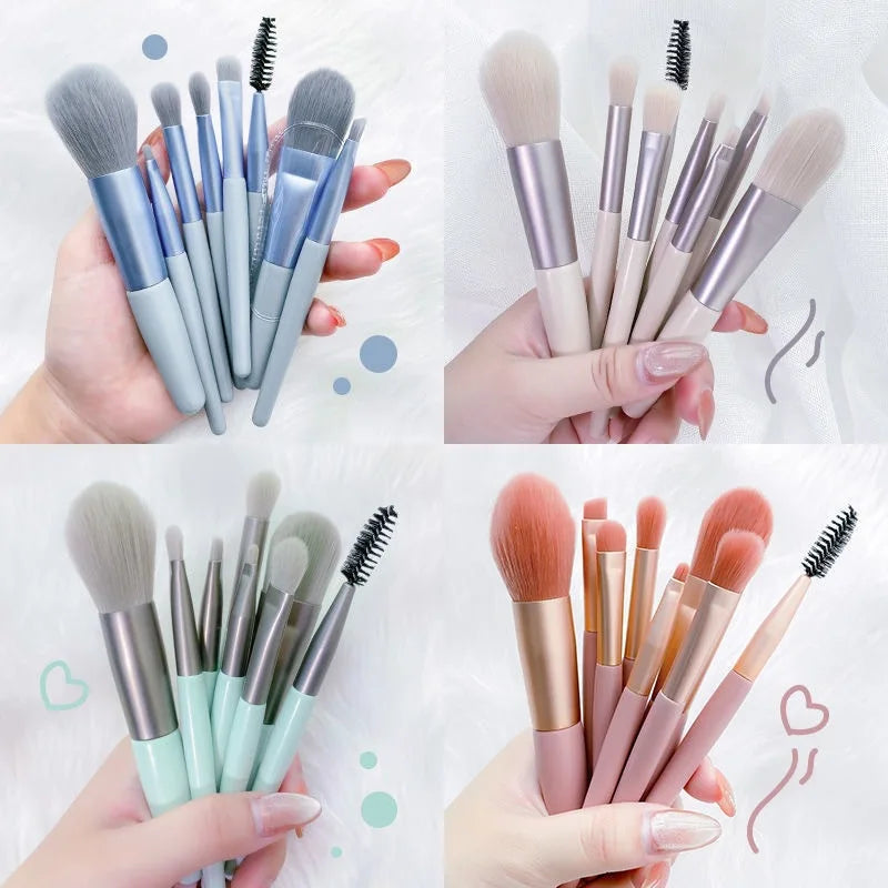 1 Set Mini 8Pcs Makeup Brush Set Portable Pouch Eyeshadow Foundation Blush Brush Beauty Tools for Beginners