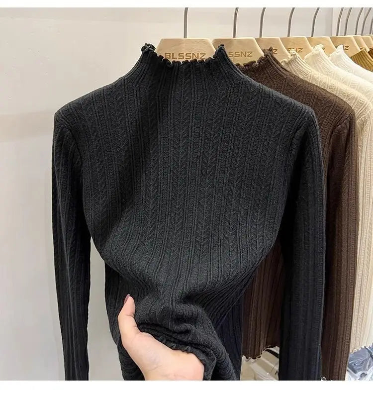 Autumn Winter Chic Bottom Sweaters Women Fashion Turtleneck Pullover Slim Long Sleeve Knitted Jumpers Soft Warm Pull Femme Top