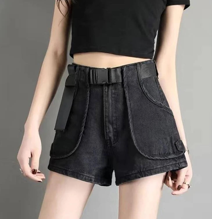Punk Womens Denim Shorts Cargo Black Biker Short Pants For Women To Wear With Waist Pocket Outdoor Offer High Quality Hot Jeans