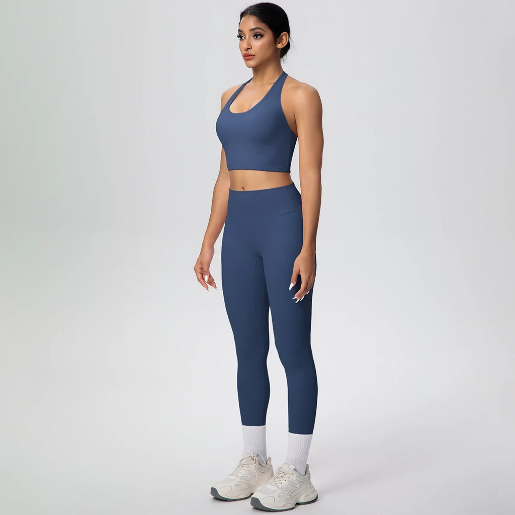 2PCS/set Yoga Set for Woman's Sexy Backless Halter Bra Sports Top Quick Drying Legging Summer Gym Fitness Pants Yoga Set