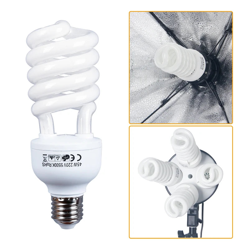 5500K Photography Daylight 4PCS 45W High Bright  Fluorescent Lighting Bulbs E27 Base For Photographic Photo Video Studio