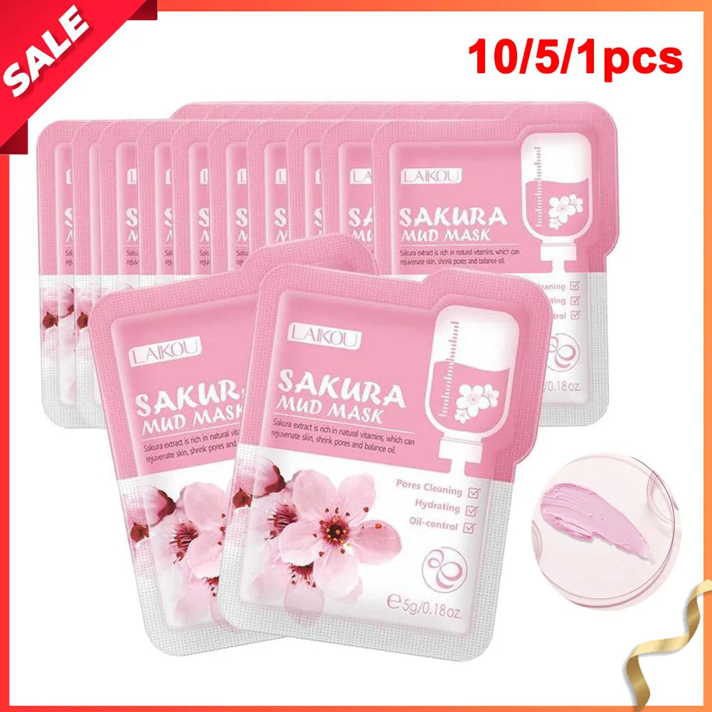Sakura Mud Mask Brightening Hydrating Face Mask Skin Clean Facial Cleansing Clay Hydrating Anti Wrinkle Skincare 1/5/10pcs