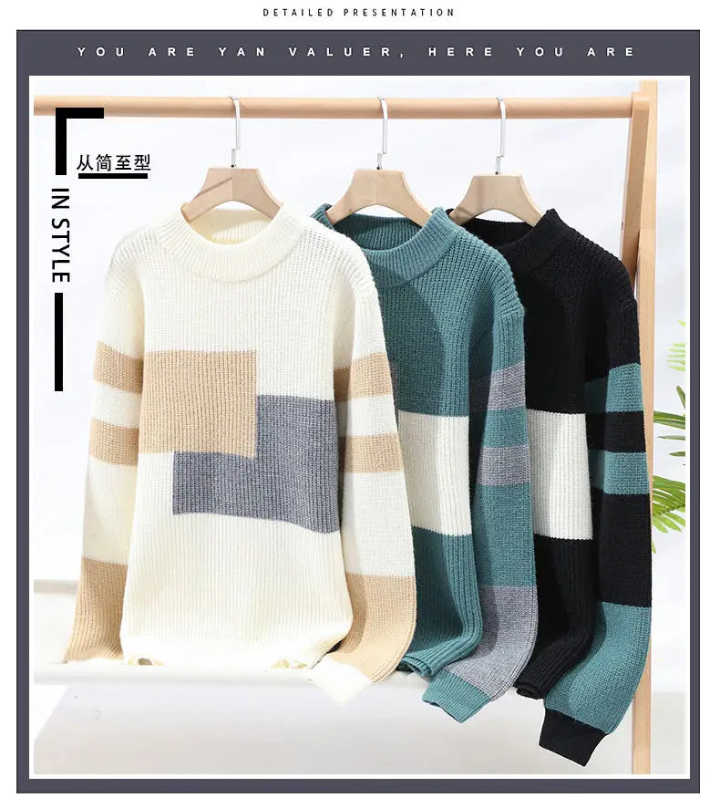 Sweaters men 2024 winter korean style mens warm sweater mens fashion sweaters Splicing color patterns Men's wool pullovers male