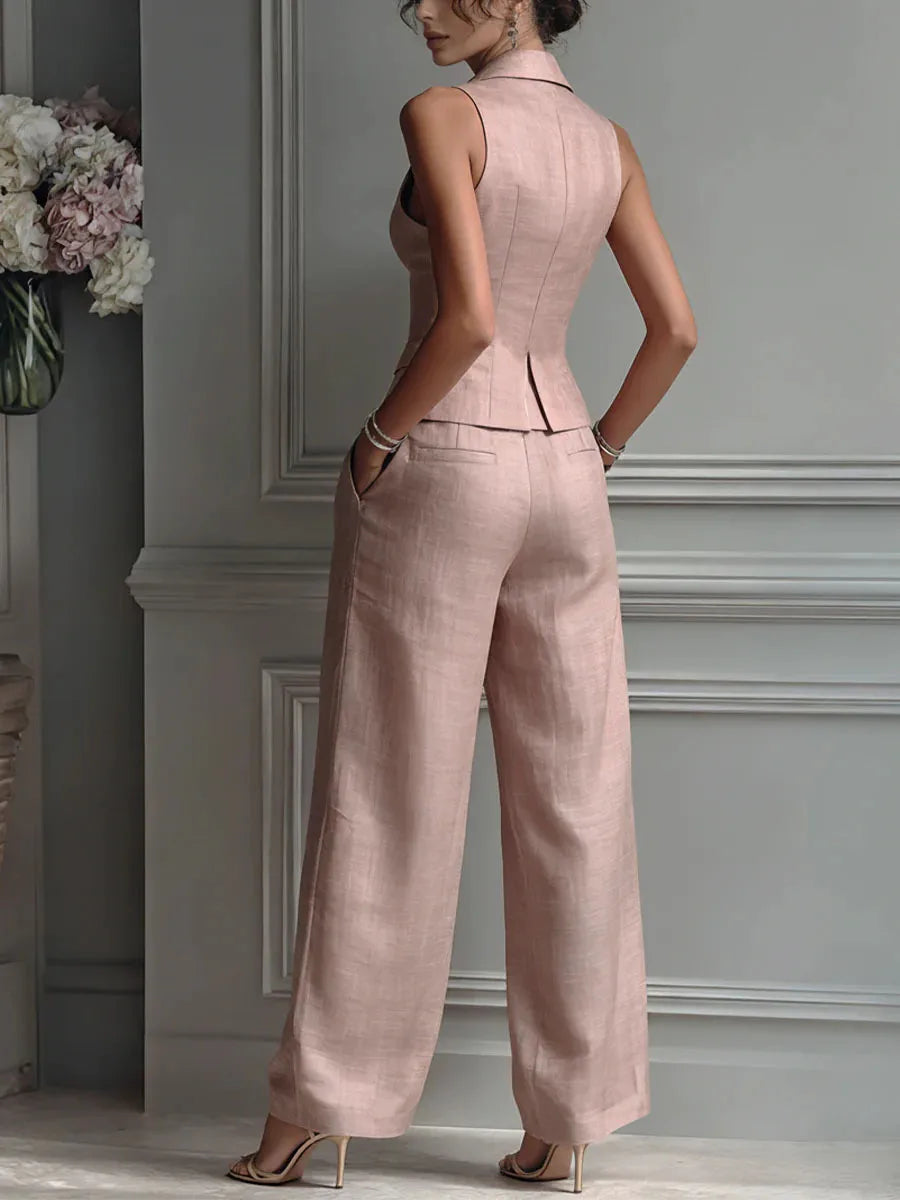 2026 Summer Women Two Piece Set Single-breasted Sleeveless Vest Top And Trousers Pants Set Suit Office Ladies Suits