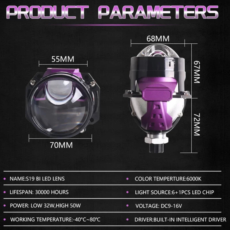 SANVI 2025 New Bi Led Hyperboloid Projector Lens 100W 2.5 Inch Car Lights H7 H4 LED H1 9005 9006 Headlight Auto Accessory