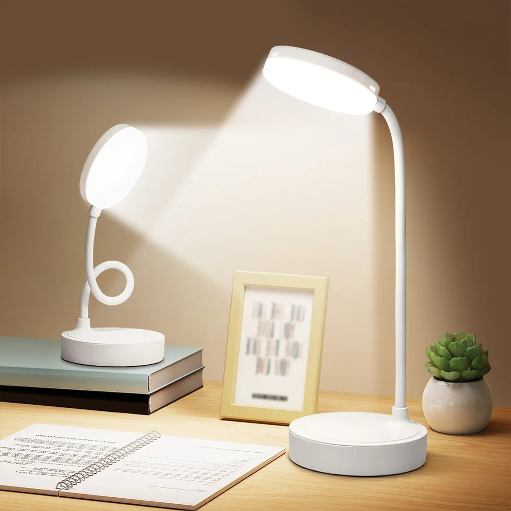 Flexible Dual Head LED Desk Lamp Eye Protection 3 Color Modes Brightness USB Rechargeable 360° Rotate Touch Control Office Study