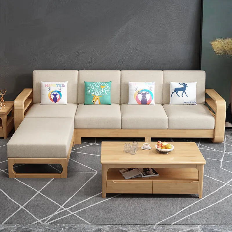 #Nordic Modern Simple Sectional Sofa Solid Wood and Fabric Living Room Furniture Set for Small Apartments