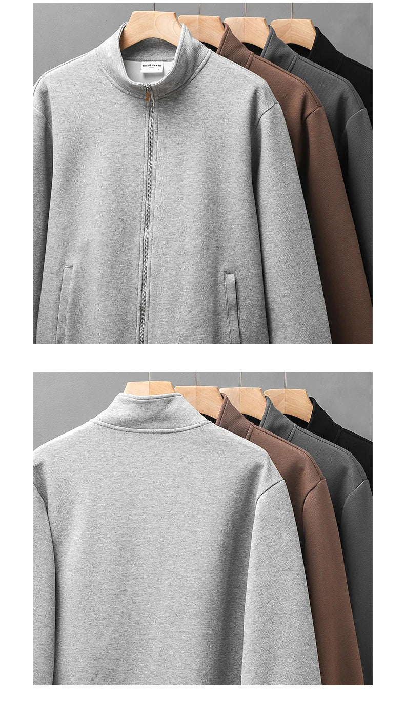 DUKEEN PIQUE Fabric Men's Casual Sweatshirts Spring and Autumn Solid Color Stand Collar Zipper Cardigan Coat Men's Clothing