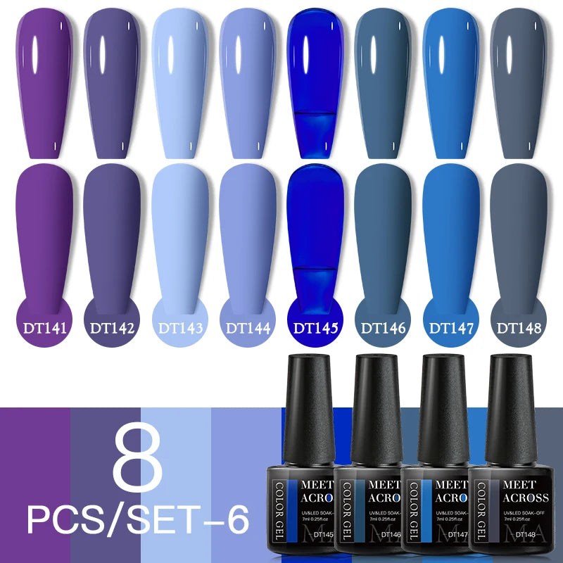 MEET ACROSS 6/8Pcs Set Glitter Gel Nail Polish Autumn Winter Nail Art Varnishes Semi Permanent Soak Off UV Gel Kit Nails Lacquer