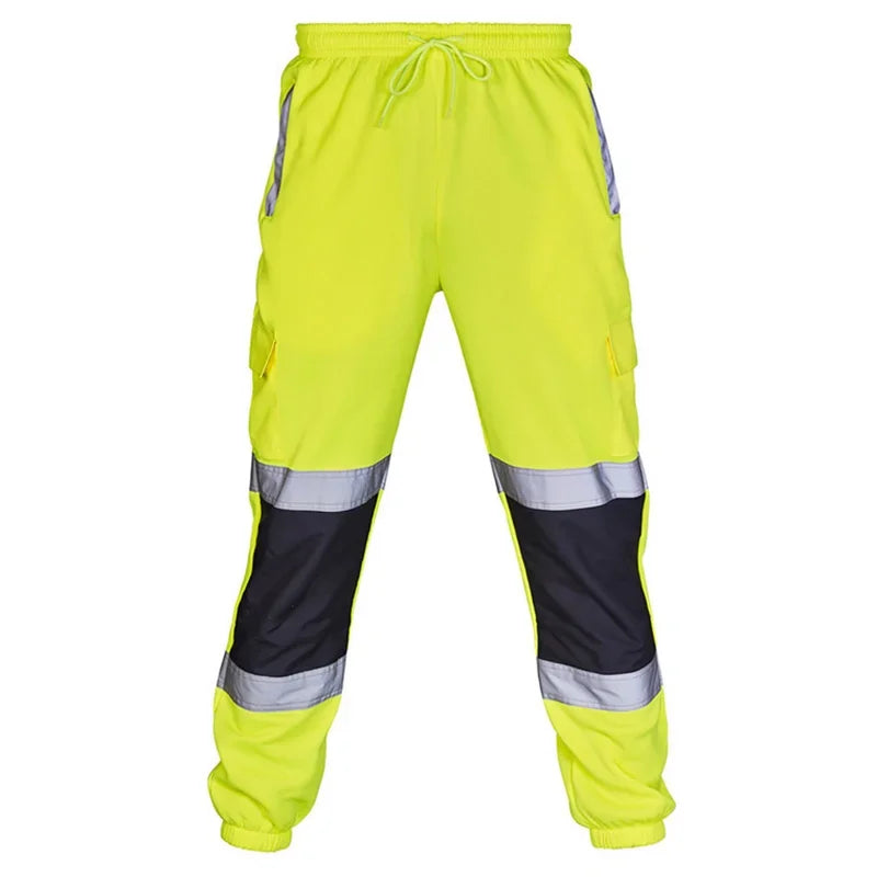 Mens Work Joggers Patchwork Workwear Uniform Bottoms Safety Sweat Pants Striped Reflective Pants Loose Mens Jogging Trousers