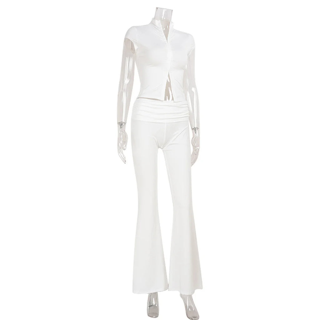 Women Fashion Sexy Short Sleeves Suit Casual Sheath Hollow Out 2 Pieces (Tops+Long Pant) Matching Sets Female Street Tracksuit