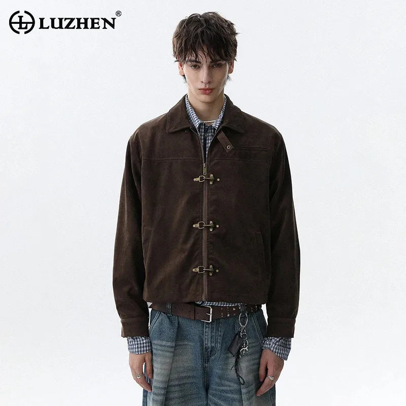 LUZHEN 2025 Autumn New Original Metal Buckle Placket Casual Jacket Men's Fashion High Quality Solid Color Elegant Clothes JY4230