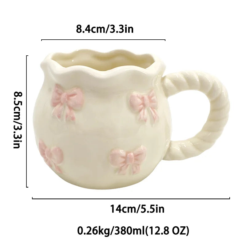 Bow Ceramic Coffee Cup Cute Handmade Ins Style Mug Drinking Water Afternoon Tea Gift Decoration Summer Dopamine Girlfriend Gift