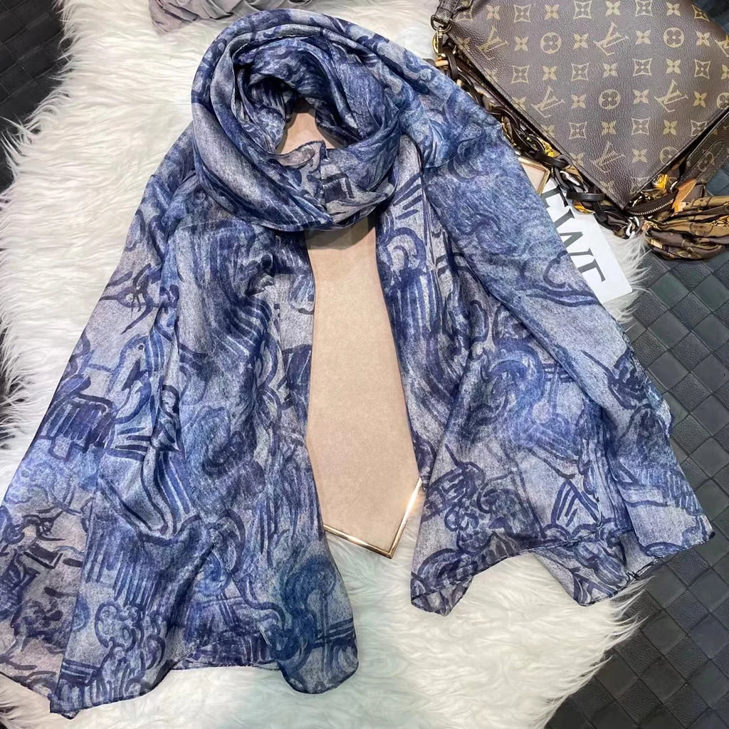 100% Mulberry Silk Scarf Shawl Brand Plum Bossom Design Blue Green Summer Beach Silk Shawls Scarfs Fall Winter Neck Head Scarf