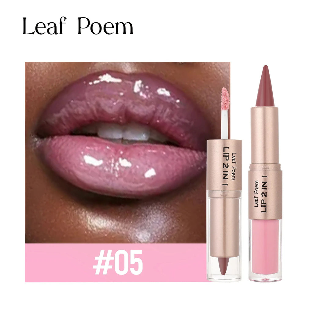 2 In 1 Dark Plum Pink Lip Makeup Matte Outline Lip Liner Mirror Plumping Lip Glaze Waterproof Lip Contour Non Stick Makeup