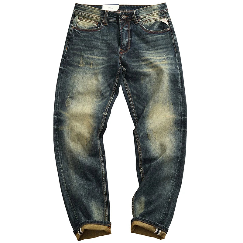 2025 Spring and Autumn New American Retro Heavyweight Denim Jeans Men's High Street 94.2% Cotton Washed Straight Casual Pants