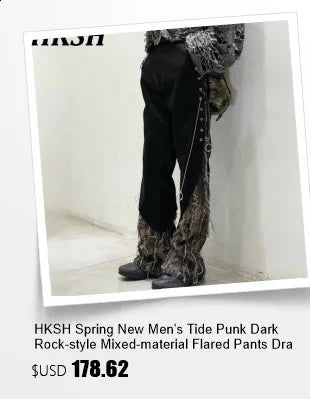 HKSH Spring Autumn Men's Tide Dark Punk Wool Deconstructed Leather Patchwork Jacket Fashion Vibe Vintage Y2K Gothic Coat HK27230