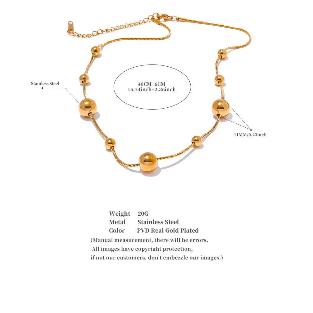 Yhpup High Quality Stainless Steel Round Beads Chain Statement Necklace for Women 18K PVD Plated Stylish Jewelry Rust Proof
