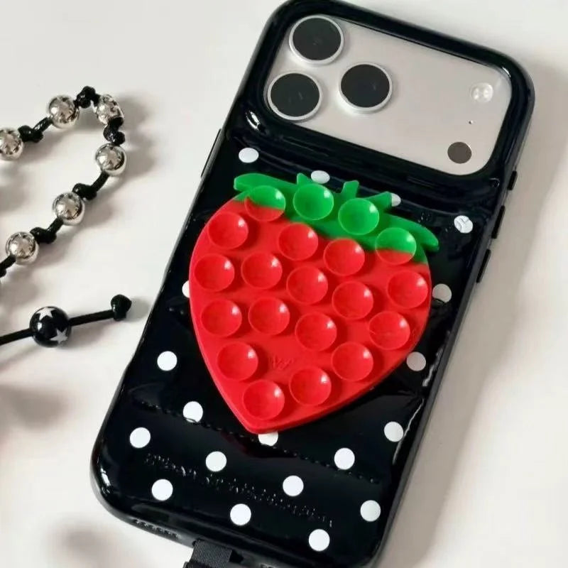 Wildflower Love sucker sucking disc strawberry Phone Case for iPhone 17 16 15 14 13 12 Pro Max Star suction cup Stickers Cover