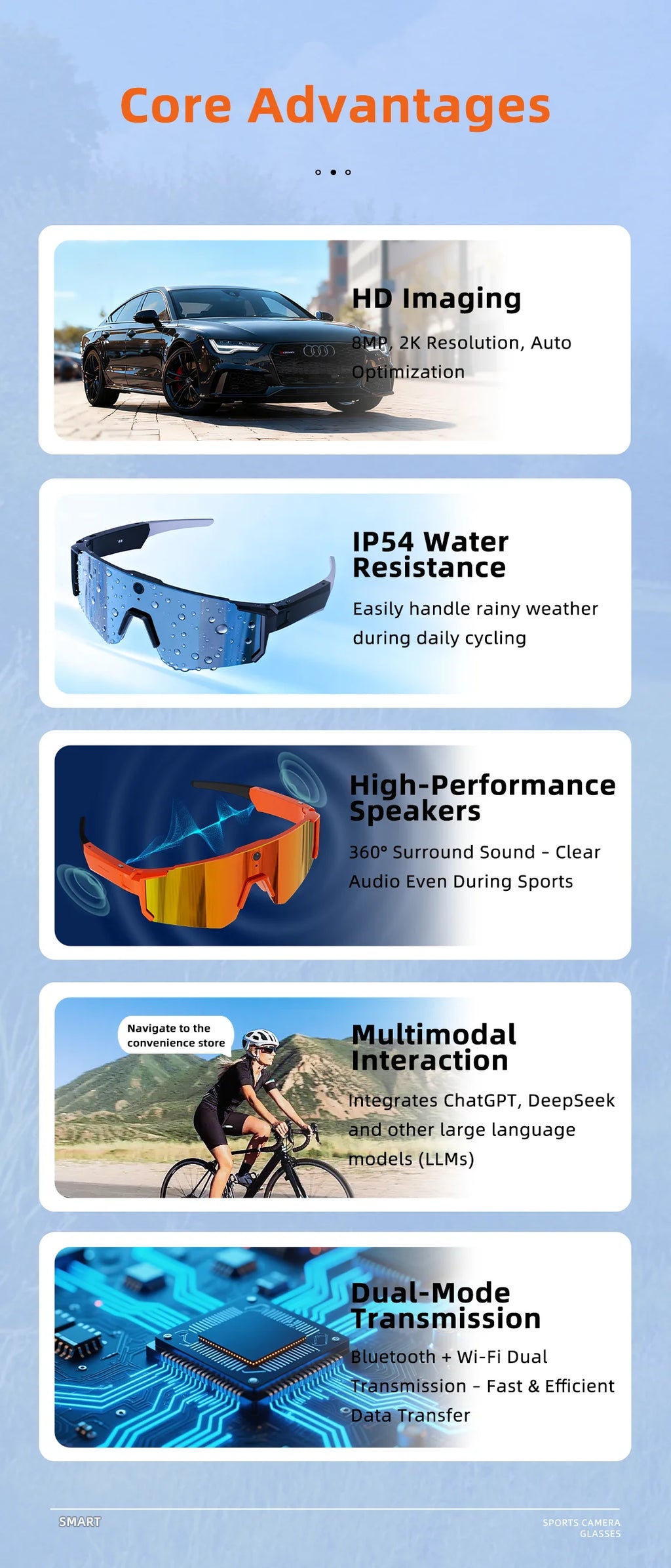 2026 New Smart Glasses Men 800W HD Photo Video Bluetooth Call Translation Anti Glare Running Baseball Sunglasses Cycling Glasses