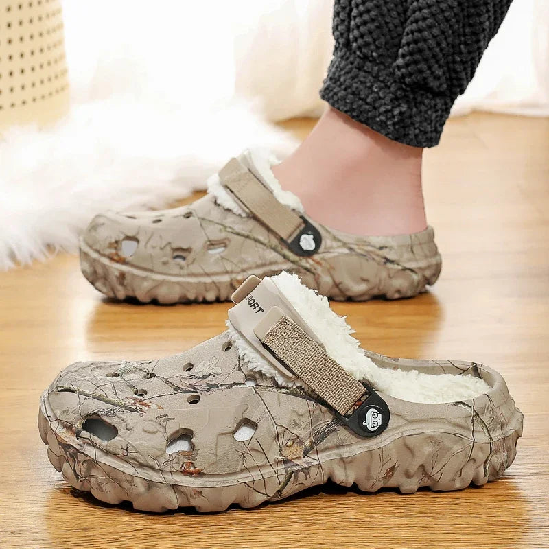 Winter Men Clogs Slippers Warm Furry Slippers Soft Home Cotton Shoe EVA Fluff Slides Casual Outdoor Comfortable Plush Fur Clogs