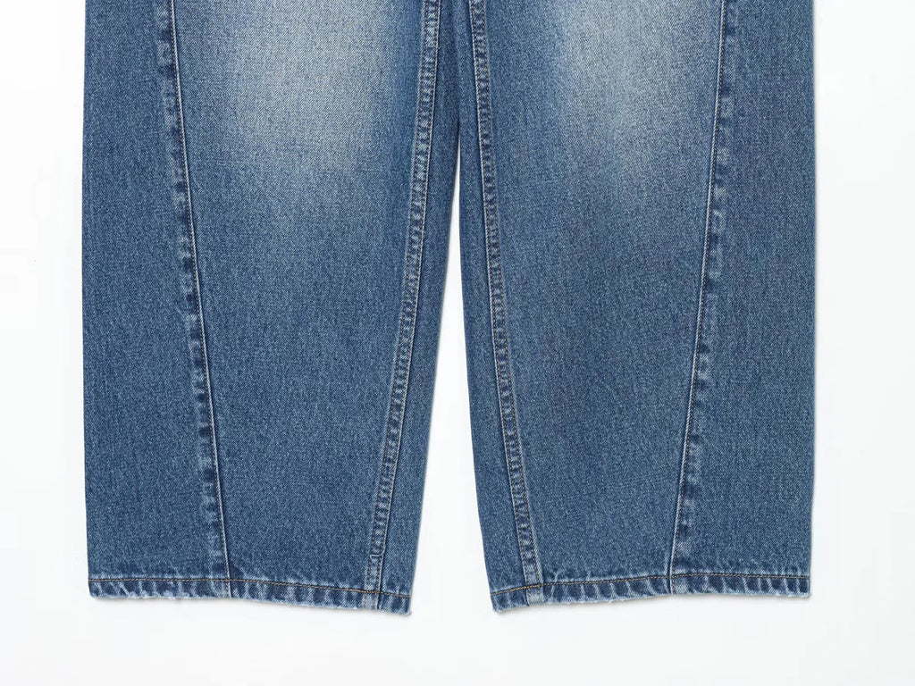 European and American style 2025 winter new women's clothing mid waist balloon version sickle bending knife jeans