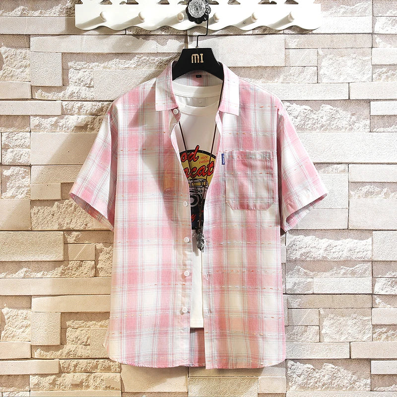 New Men's Shirts Casual Loose Designer Plaid Short Sleeve Shirts Mens Clothing Trend Social Mens Office Shirt Daily Work 5XL