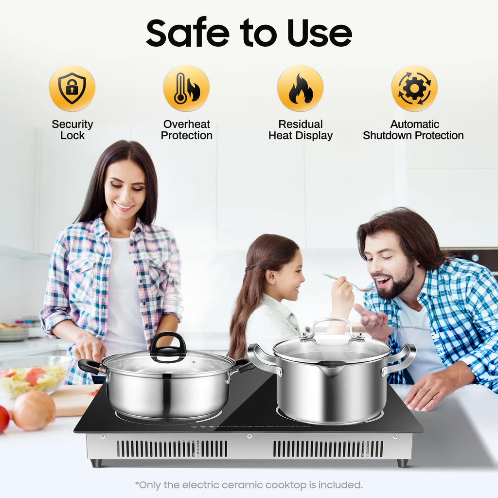 4 Burners Electric Ceramic Cooktop 110V 3000W LED Touch Control Built‑in Countertop Stove Flexible Adjustment for Home Kitchen