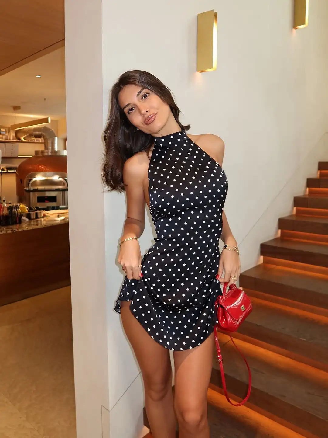Retro Backless Polka Dot Halter Dress Women Sleeveless Off Shoulder Lace Up Slim Mini Dresses Lady Holiday Party Vestidos 2026