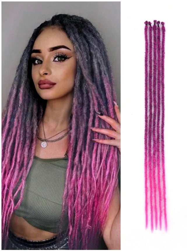 Synthetic Dreadlock Extensions 24 Inch 5 Strands/Pack Single Ended Thin Colorful Crochet Soft Hippe Handmade DreadLocs