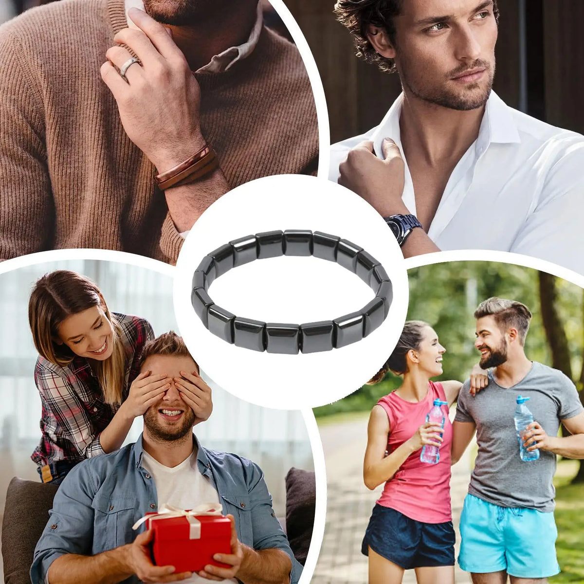 Hematite Bracelet for Men Black Adjustable Stylish Natural Stone Square Bracelet for Dad Husband Boyfriend Birthday Valentine